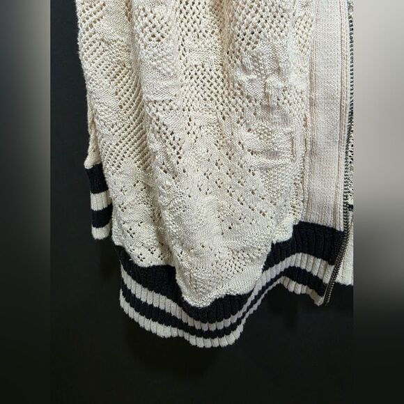 Free People Ivory Black Full Zip Crochet Women's Sweater Jacket Size S Blogger - Picture 7 of 12